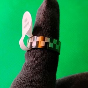 Unisex streetwear checkerboard stainless steel ring band size 8